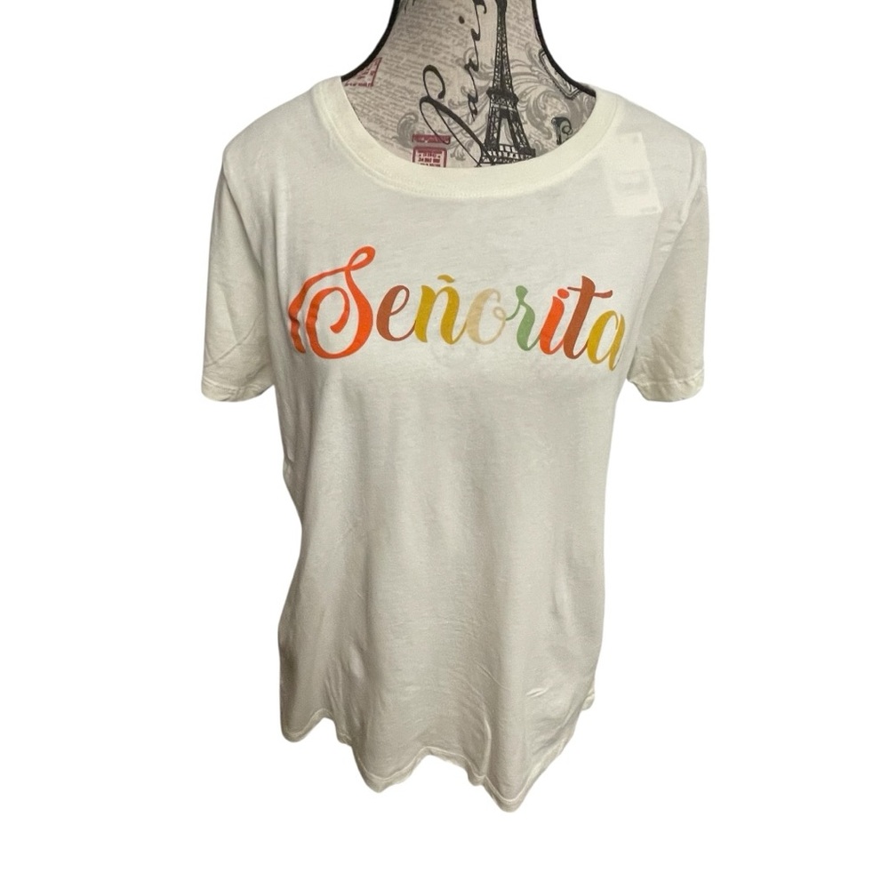 Señorita Tee - Cream with Multicolor Text